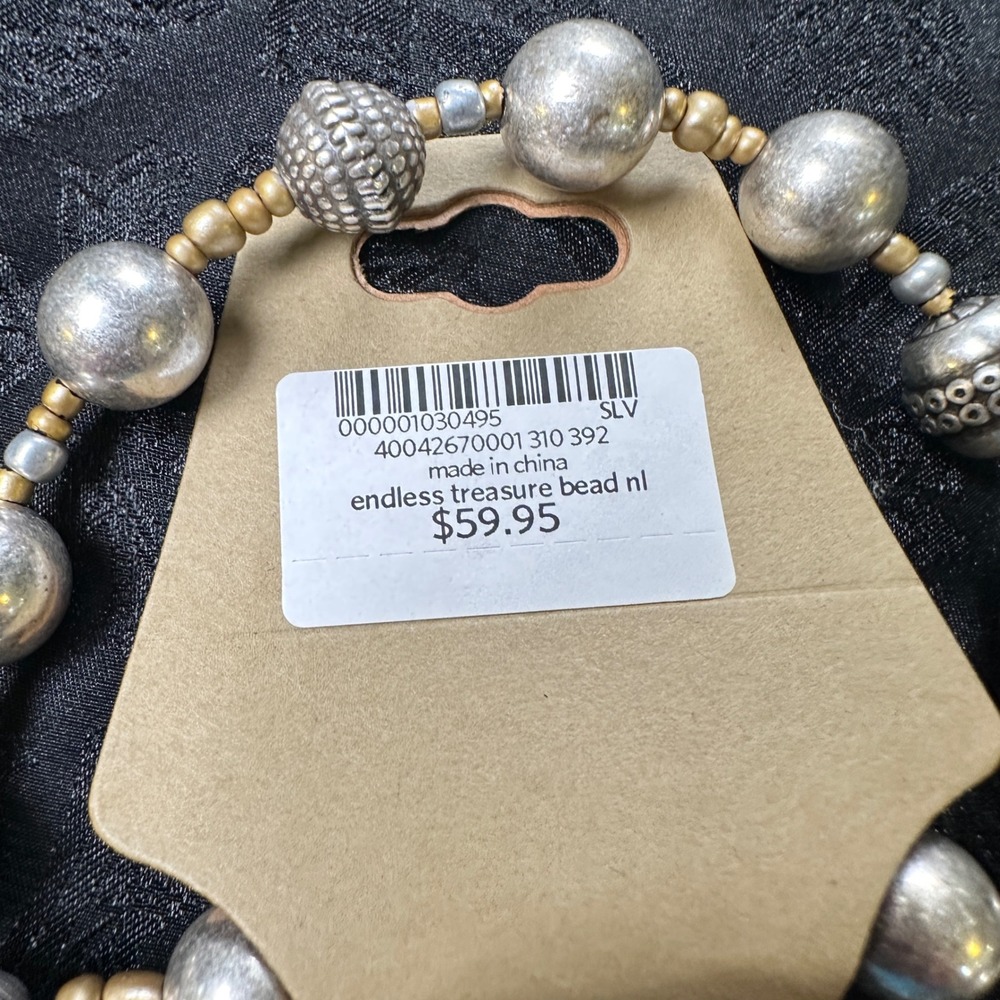 Coldwater Creek Endless Treasure Necklace Faux Pearl Silver Long Strand NWT - Picture 5 of 8